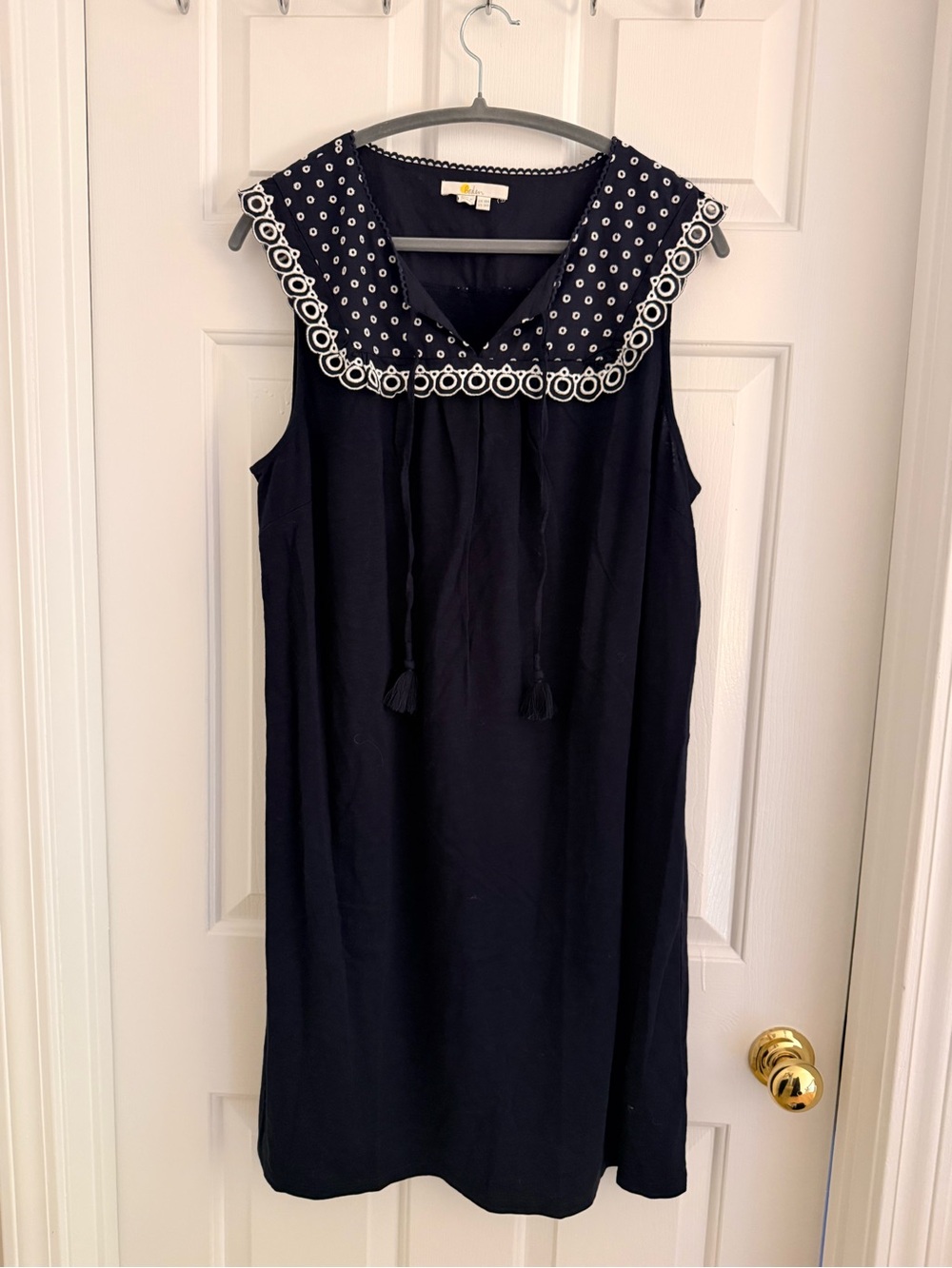 Boden Navy Sleeveless Dress with Embroidered Sailor Collar